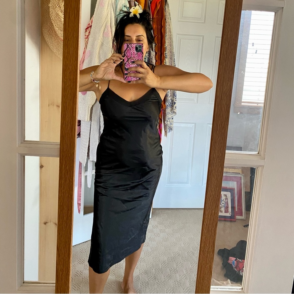 Size M black Jacob slip dress with sheer trim, side slit and adjustable straps